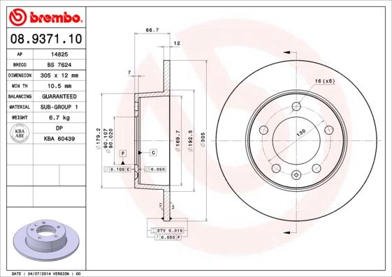 Brembo 08.9371.10 - Тормозной диск autosila-amz.com