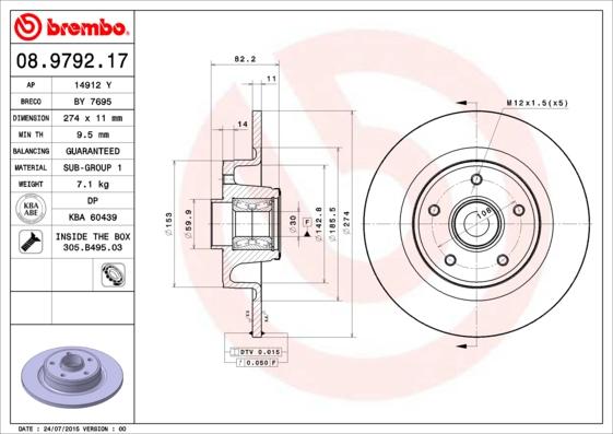 Brembo 08.9792.17 - Тормозной диск autosila-amz.com