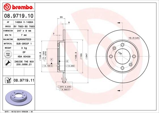 Brembo 08.9719.10 - Тормозной диск autosila-amz.com