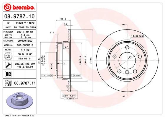 Brembo 08.9787.10 - Тормозной диск autosila-amz.com