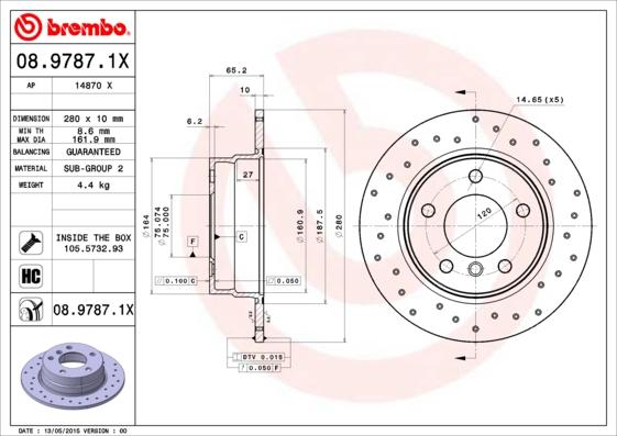 Brembo 08.9787.1X - Тормозной диск autosila-amz.com