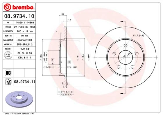 Brembo 08.9734.11 - Тормозной диск autosila-amz.com