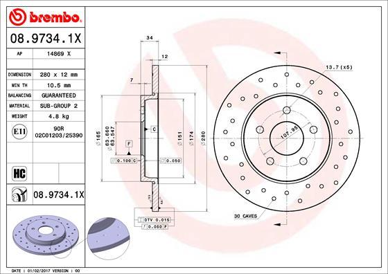 Brembo 08.9734.1X - Тормозной диск autosila-amz.com