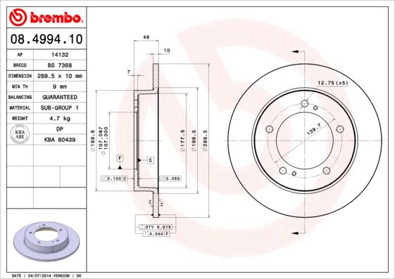 Brembo 08.4994.10 - Тормозной диск autosila-amz.com