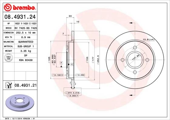 Brembo 08.4931.21 - Тормозной диск autosila-amz.com