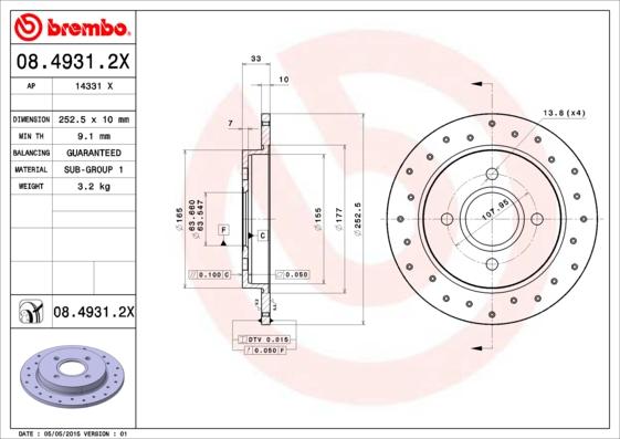 Brembo 08.4931.2X - Тормозной диск autosila-amz.com