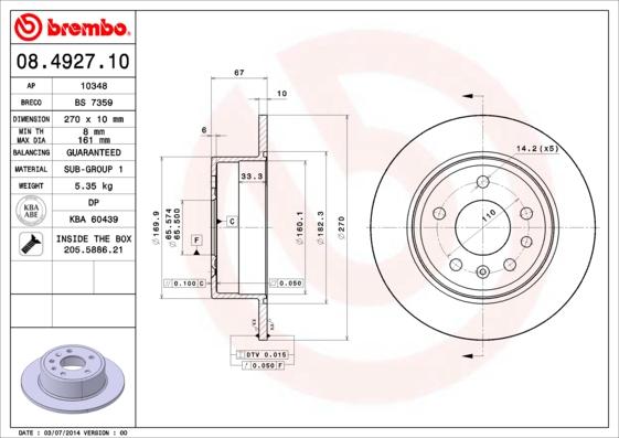 Brembo 08.4927.10 - Тормозной диск autosila-amz.com