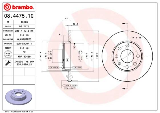 Brembo 08.4475.10 - Тормозной диск autosila-amz.com