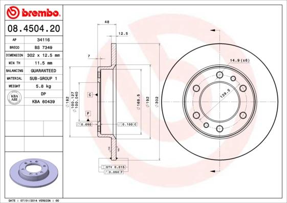 Brembo 08.4504.20 - Тормозной диск autosila-amz.com