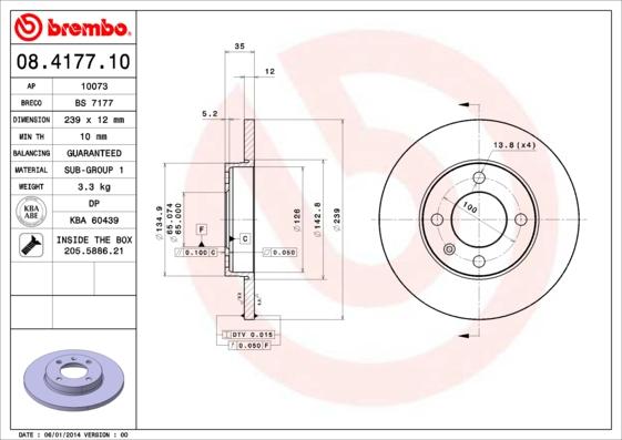 Brembo 08.4177.10 - Тормозной диск autosila-amz.com