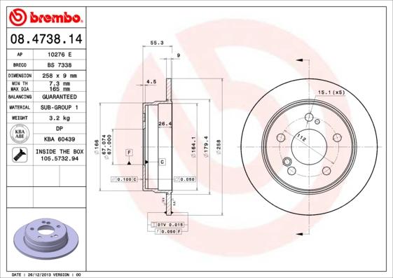 Brembo 08.4738.14 - Тормозной диск autosila-amz.com