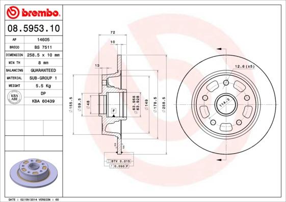 Brembo 08.5953.10 - Тормозной диск autosila-amz.com