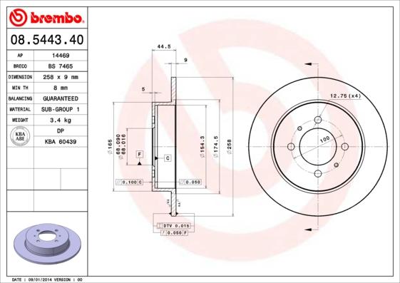 Brembo 08.5443.40 - Тормозной диск autosila-amz.com