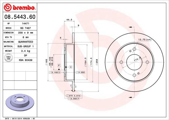 Brembo 08.5443.60 - Тормозной диск autosila-amz.com