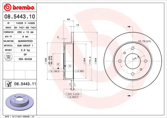 Brembo 08.5443.10 - Тормозной диск autosila-amz.com