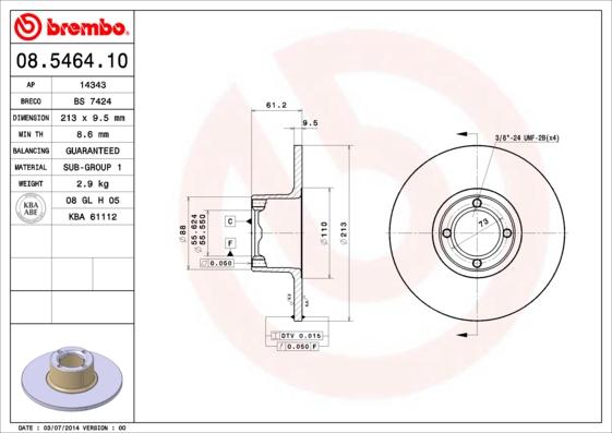 Brembo 08.5464.10 - Тормозной диск autosila-amz.com
