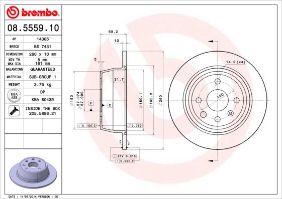 Brembo 08.5559.10 - Тормозной диск autosila-amz.com