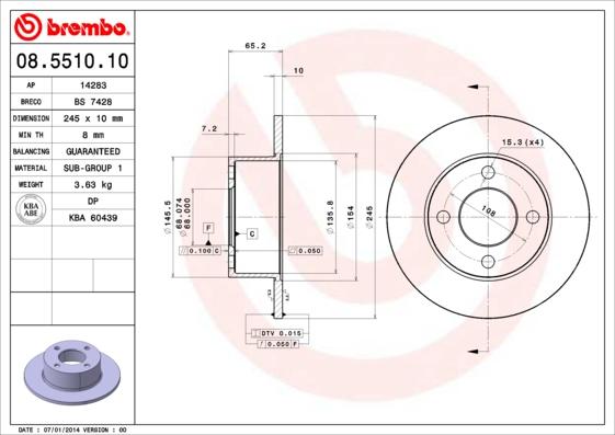 Brembo 08.5510.10 - Тормозной диск autosila-amz.com