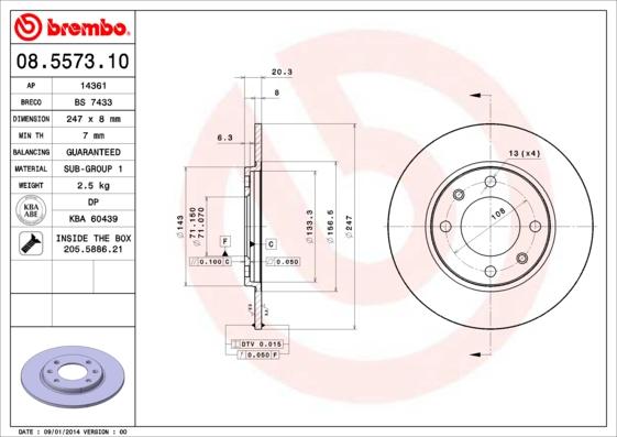 Brembo 08.5573.10 - Тормозной диск autosila-amz.com