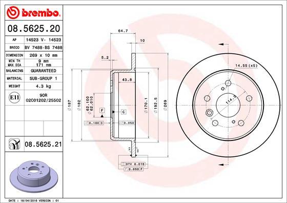 Brembo 08.5625.20 - Тормозной диск autosila-amz.com
