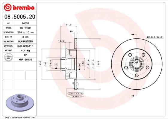 Brembo 08.5005.20 - Тормозной диск autosila-amz.com