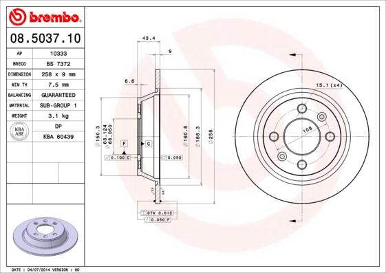 Brembo 08.5037.10 - Тормозной диск autosila-amz.com