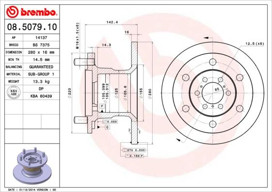 Brembo 08.5079.10 - Тормозной диск autosila-amz.com