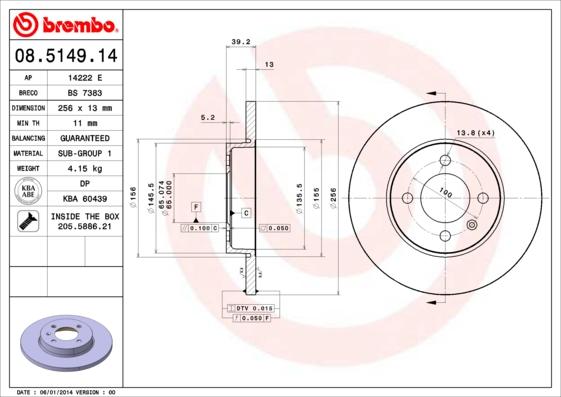 Brembo 08.5149.14 - Тормозной диск autosila-amz.com