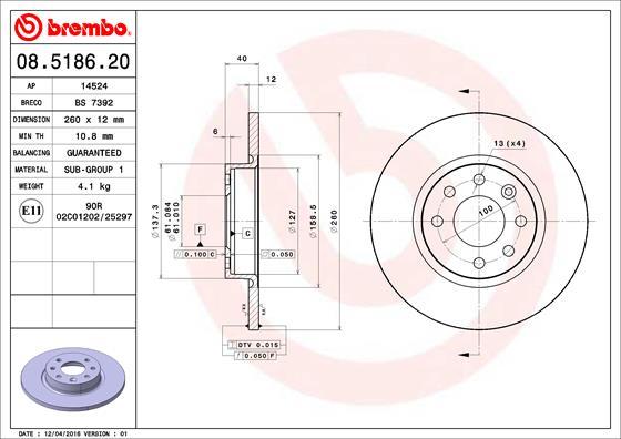 Brembo 08.5186.20 - Тормозной диск autosila-amz.com