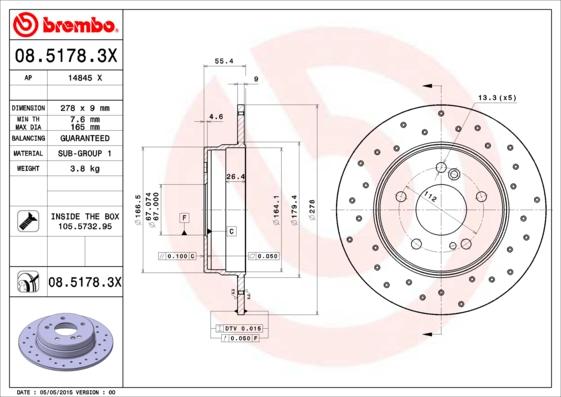 Brembo 08.5178.3X - Тормозной диск autosila-amz.com