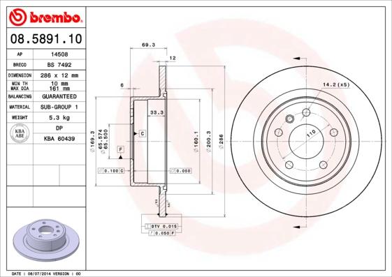 Brembo 08.5891.10 - Тормозной диск autosila-amz.com