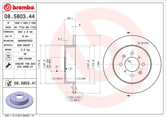 Brembo 08.5803.41 - Тормозной диск autosila-amz.com