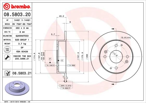 Brembo 08.5803.21 - Тормозной диск autosila-amz.com