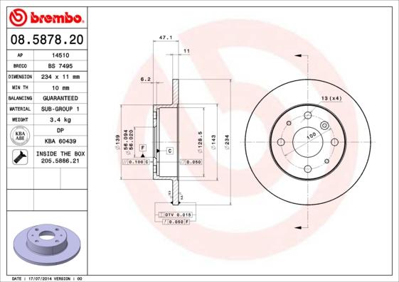 Brembo 08.5878.20 - Тормозной диск autosila-amz.com