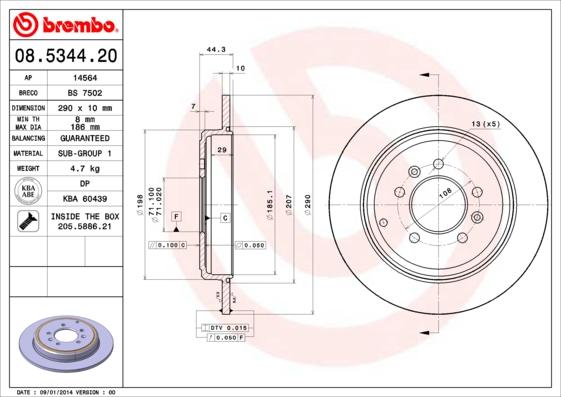 Brembo 08.5344.20 - Тормозной диск autosila-amz.com