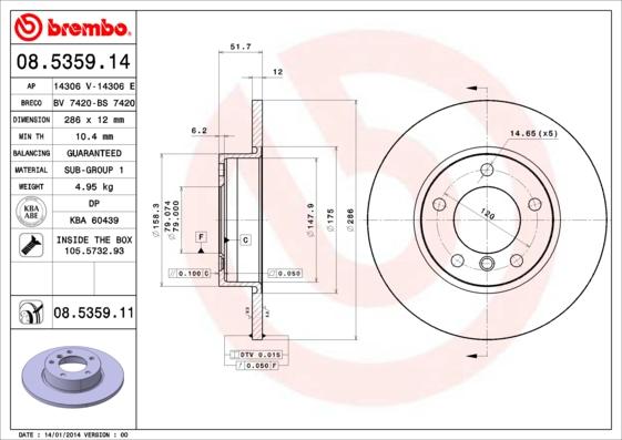 Brembo 08.5359.11 - Тормозной диск autosila-amz.com