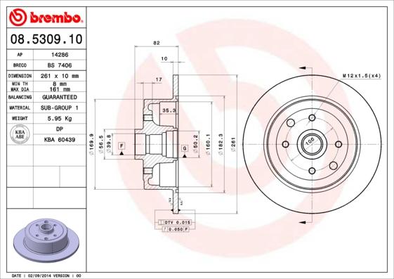 Brembo 08.5309.10 - Тормозной диск autosila-amz.com