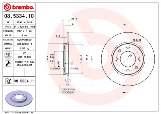 Brembo 08.5334.10 - Тормозной диск autosila-amz.com