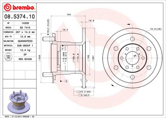 Brembo 08.5374.10 - Тормозной диск autosila-amz.com