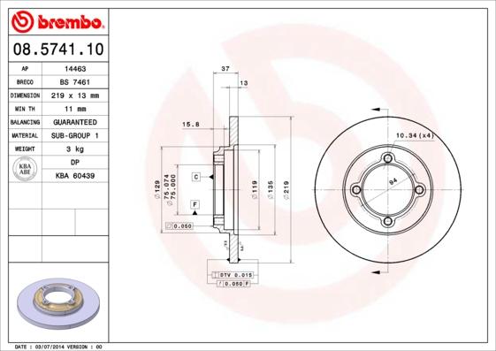 Brembo 08.5741.10 - Тормозной диск autosila-amz.com