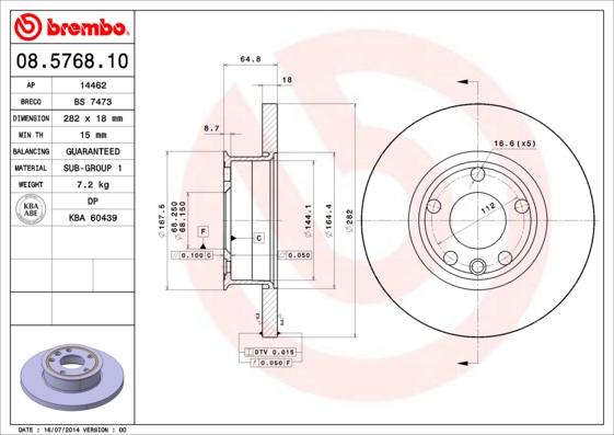 Brembo 08.5768.10 - Тормозной диск autosila-amz.com