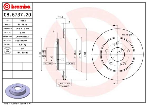 Brembo 08.5737.20 - Тормозной диск autosila-amz.com