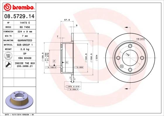 Brembo 08.5729.14 - Тормозной диск autosila-amz.com