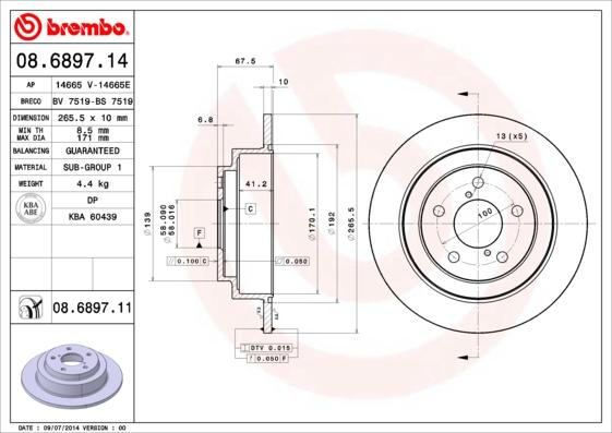 Brembo 08.6897.14 - Тормозной диск autosila-amz.com