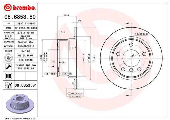 Brembo 08.6853.81 - Тормозной диск autosila-amz.com