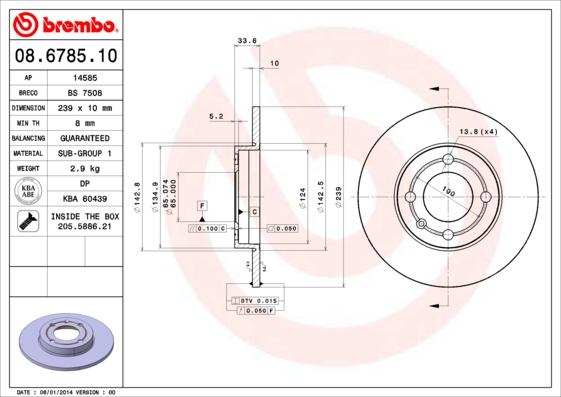 Brembo 08.6785.10 - Диск тормозной передн. SEAT AROSA (6H) 05/97-06/04 / VW POLO (6N1) 10/94-10/99 / VW POLO Box (6NF) autosila-amz.com