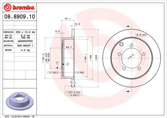 Brembo 08.8909.10 - Тормозной диск autosila-amz.com