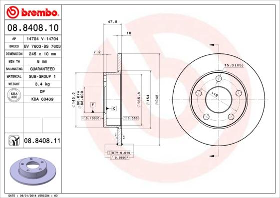 Brembo 08.8408.10 - Тормозной диск autosila-amz.com