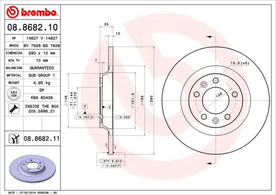 Brembo 08.8682.10 - Тормозной диск autosila-amz.com