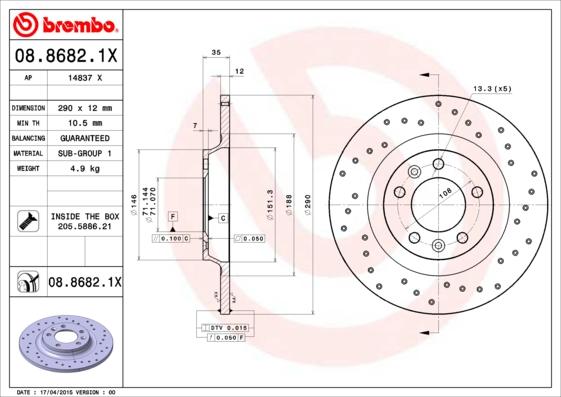 Brembo 08.8682.1X - Тормозной диск autosila-amz.com